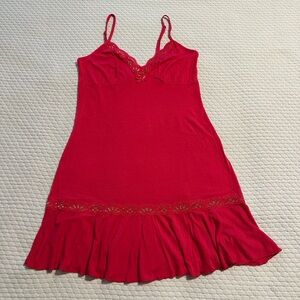 Victoria’s Secret Angels Red Babydoll Chemise with red & gold lace trim. Small.